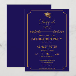 Minimal Classy Blue Grad Party Invitation Inbjudningar