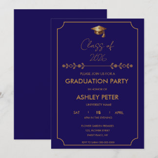 Minimal Classy Blue Grad Party Invitation Inbjudningar