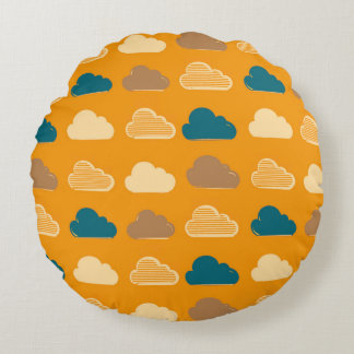 Minimal Clouds Pattern – Orange Sky Vibes Rund Kudde