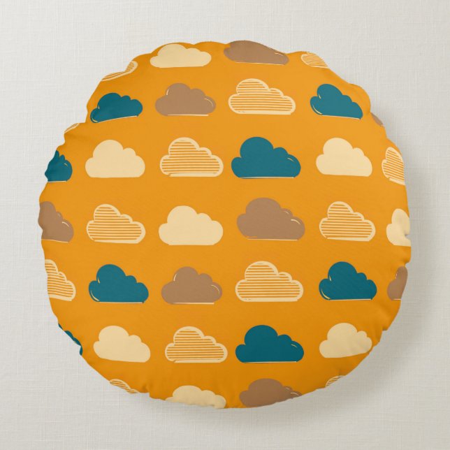 Minimal Clouds Pattern – Orange Sky Vibes Rund Kudde (Framsidan)