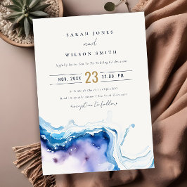 Minimal Coastal Sea Beach Watercolor Wedding Inbjudningar