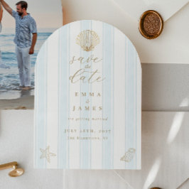 Minimal Coastal Seashell Wedding Save the Date Inbjudningar
