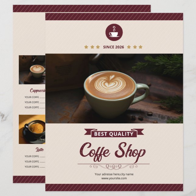 Minimal Coffee Shop Flyer Template (Fram/baksida)