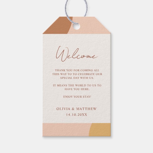 Minimal Colorful Boho Arches Welcome Wedding Presentetikett (Framsidan)