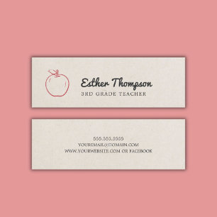 Minimal Coola Beige Red Apple Teacher Mini Visitkort