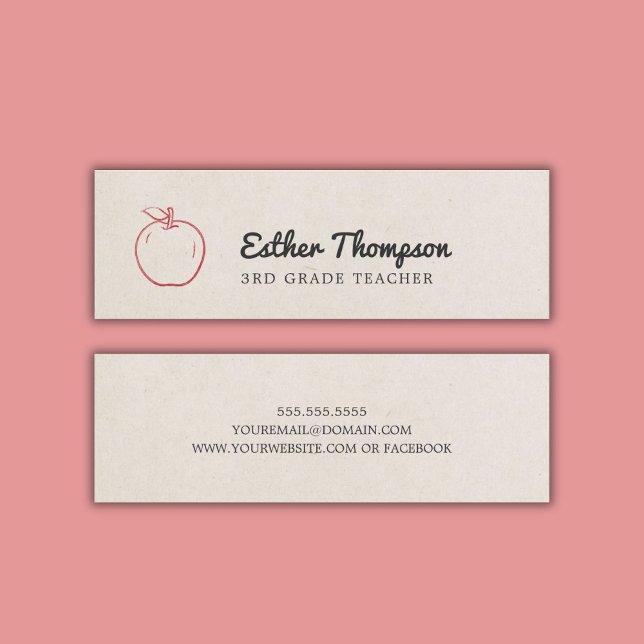 Minimal Coola Beige Red Apple Teacher Mini Visitkort (Skapare uppladdad)