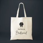 Minimal Coquette Svart Båge Script Brudtärna  Tygkasse<br><div class="desc">Den minimala Coquette Svarta Båge Script Brudtärna Tote Baggen tillför en touch av elegans till ditt bröllopsparti. Med en delikat båge och stilfull skrift är den perfekt för att bära det viktigaste medan du firar din speciella dag.</div>