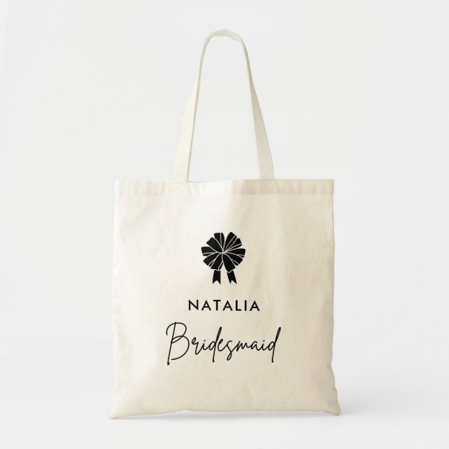 Minimal Coquette Svart Båge Script Brudtärna  Tygkasse (Framsidan)