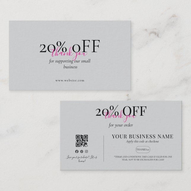 Minimal Coral Pink QR Discount Business Card Visitkort (Fram/baksida)