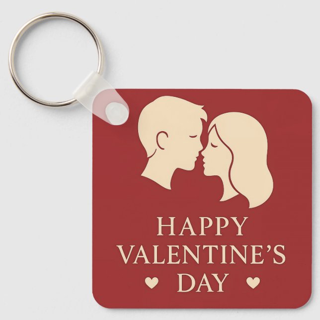 Minimal Couple Silhouette Romantic Valentine Heart Nyckelring (Framsida)