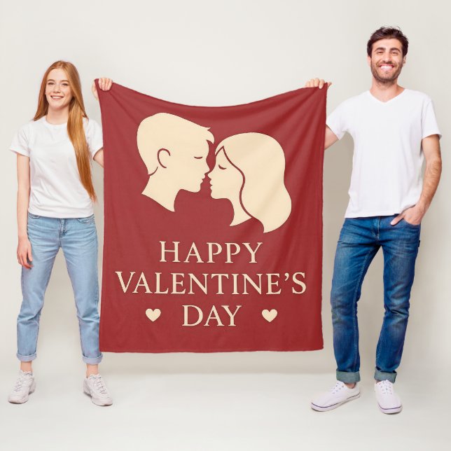 Minimal Couple Silhouette Romantic Valentines Cozy Fleecefilt (På plats)