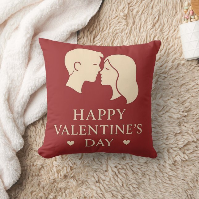 Minimal Couple Silhouette Valentines Decorative Kudde (Filt)