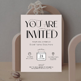 Minimal Cream Beige Trendig Font Business Party Inbjudningar