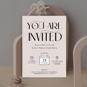 Minimal Cream Beige Trendig Font Business Party Inbjudningar