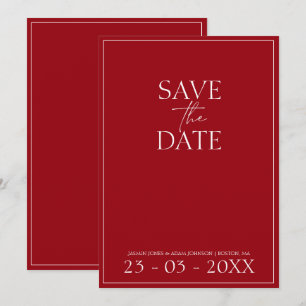 Minimal Crimson Red Script Bröllop spara datum Datumet