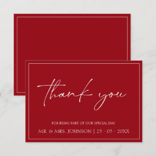 Minimal Crimson Red Script Bröllop - tackkort Tack Kort
