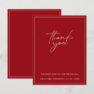 Minimal Crimson Red Script Typography Bröllop Tack Kort