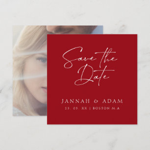 Minimal Crimson Red Typography Photo Bröllop Spara Datumet