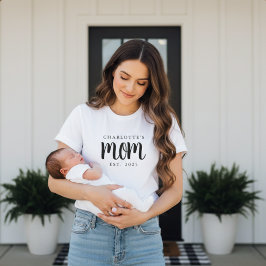 Minimal Custom Child Name New Mom Established Year T Shirt