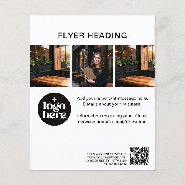 Minimal Custom Photo Logo QR Code Restaurant Flygblad (Framsidan)