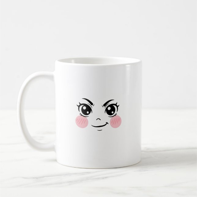 Minimal Cute Anime Face Mug Kaffemugg (Vänster)