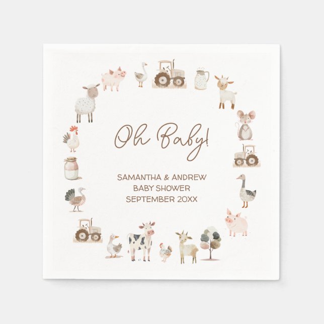 Minimal Cute Boskap Barnyard Baby Shower Pappersservett (Framsidan)
