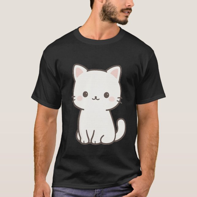 Minimal Cute Cat Line Art – Simple Kawaii Cat Desi T Shirt (Framsida)