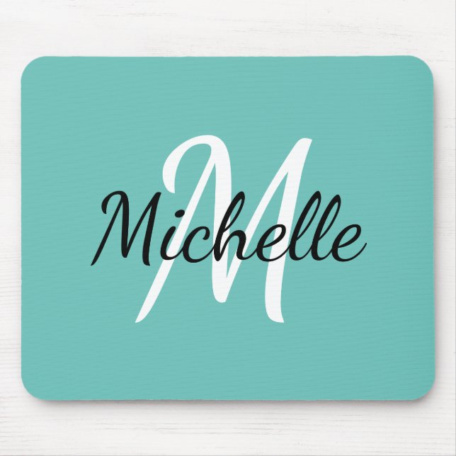 Minimal Cute Light Blue Monogram Initial + Namn Musmatta (Framsidan)