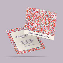 Minimal Cute Little Red Flowers Typography Fyrkantigt Visitkort