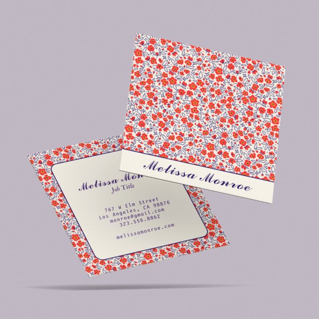 Minimal Cute Little Red Flowers Typography Fyrkantigt Visitkort (Skapare uppladdad)