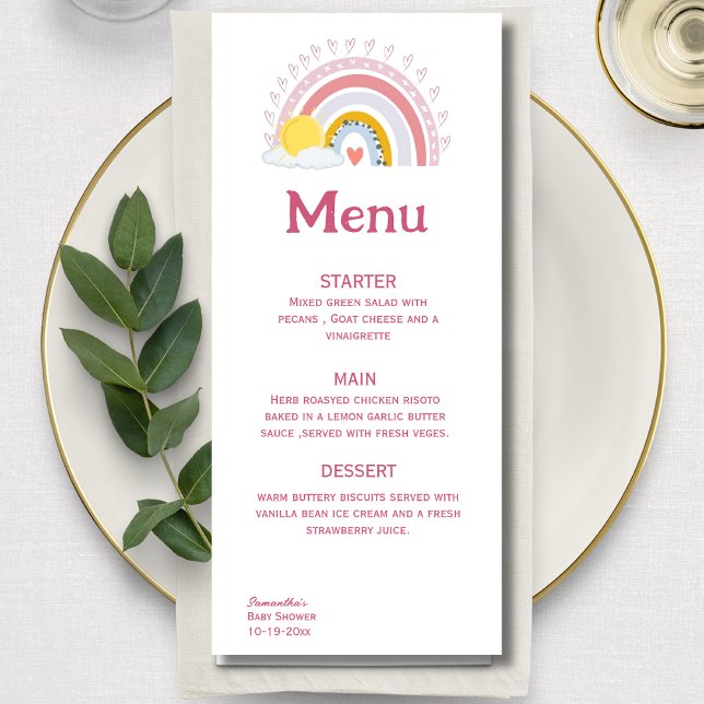 Minimal Cute Rainbow Sol Rosa Baby Menu Meny (Skapare uppladdad)