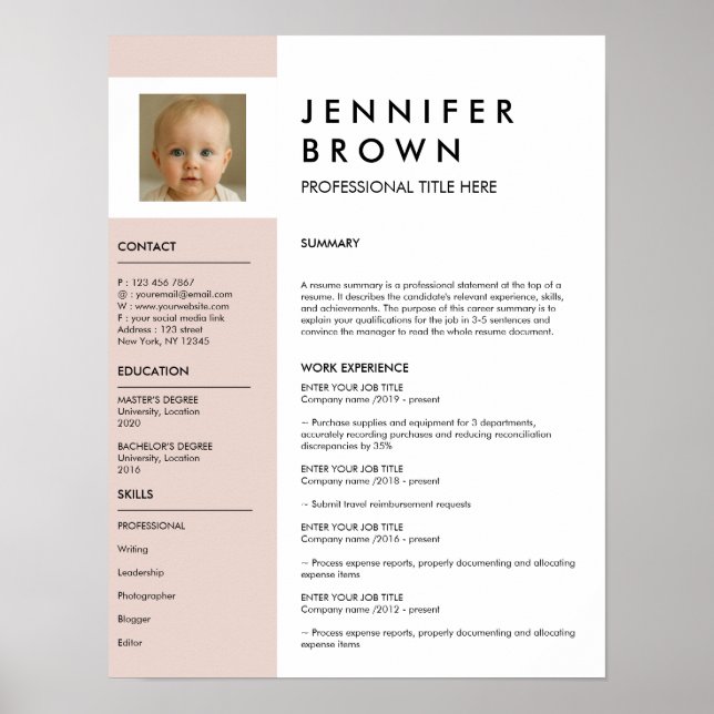 Minimal CV med fotografering digital Poster (Framsidan)