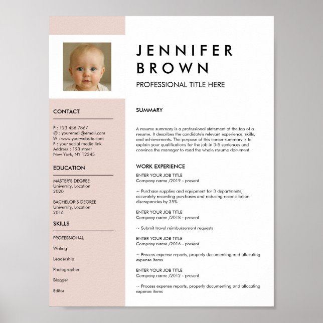 Minimal CV med fotografering digital Poster (Framsidan)