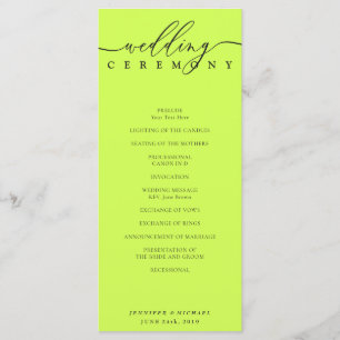 Minimal Cyber Lime Jet Black Bröllopsceremoni Program