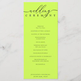 Minimal Cyber Lime Jet Black Wedding Ceremony Program