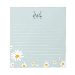 Minimal Daisy Blomma Teal Skript Monogram Linjerad Anteckningsblock