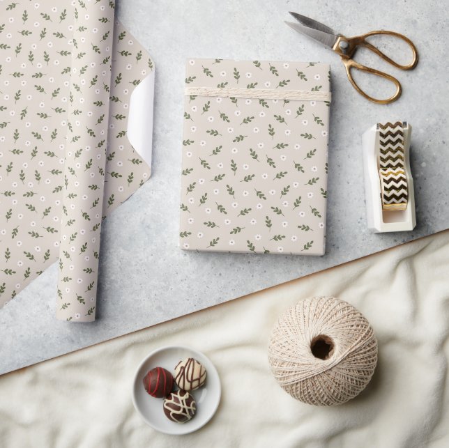 Minimal Daisy Sprig Rustic Land Presentpapper (Hantverk)