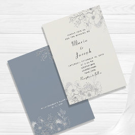 Minimal dammig blå blomsterbröllopsinbjudan inbjudningar