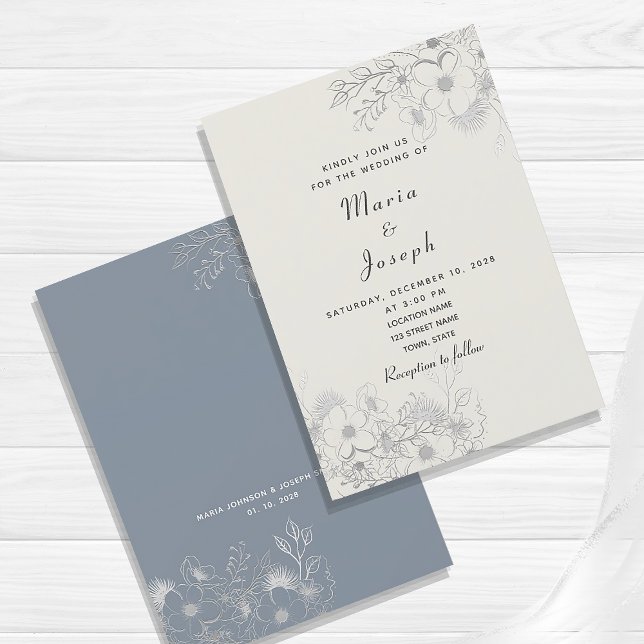 Minimal dammig blå blomsterbröllopsinbjudan inbjudningar (Skapare uppladdad)