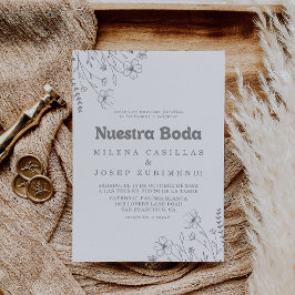 Minimal dämpad grå vildblomma Nuestra Boda bröllop Inbjudningar
