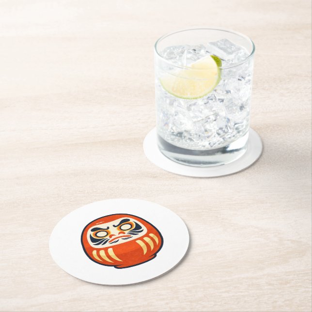 Minimal Daruma – Japanese Folk Art Coaster Underlägg Papper Rund (Insitu)