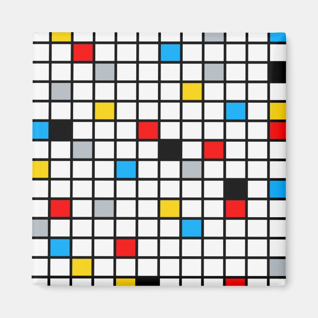 Minimal De Stijl Retro Mosaic Färg-sammansättning Magnet (Framsidan)