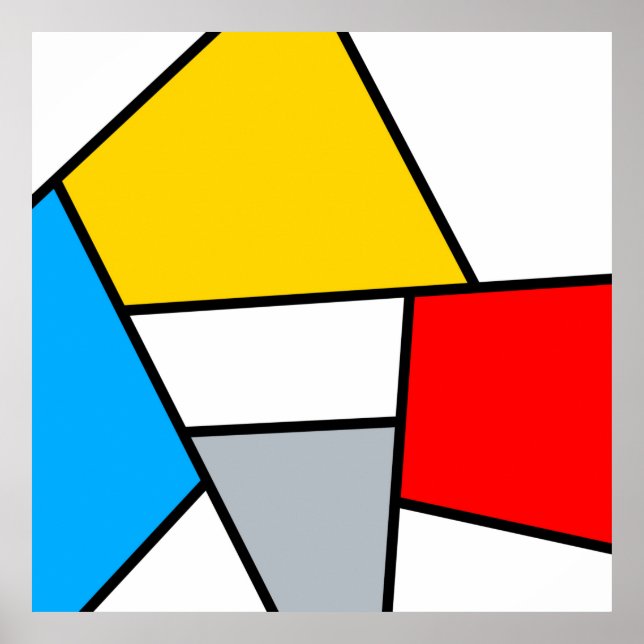 Minimal De Stijl Retro Polygon Färg-sammansättning Poster (Framsidan)