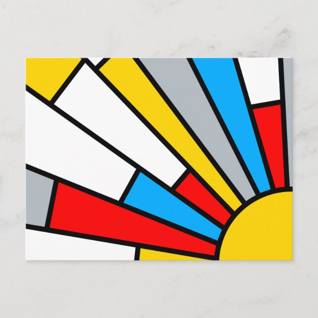 Minimal De Stijl Retro Sol Ray Färg-sammansättning Vykort (Framsida)