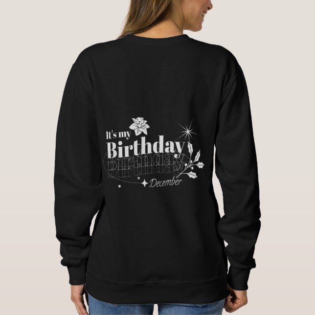 Minimal December Birthday Floral Black Typography T Shirt (Baksida)