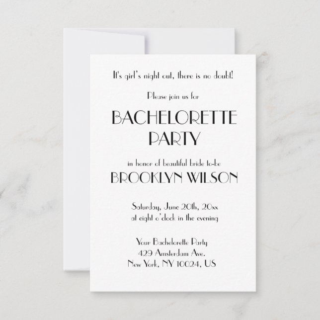 Minimal Deco White Bachelorette Party Inbjudningar (Framsida)