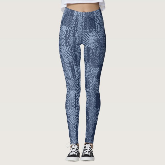 Minimal Denim Abstrakt Memphis Patchwork Leggings (Framsida)