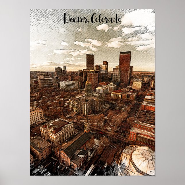 Minimal Denver Colorado Skyline Poster (Framsidan)