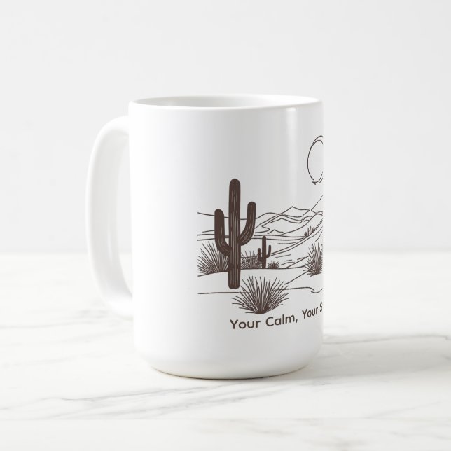 Minimal Desert Linje Konst – Modern Boho Kactus La Kaffemugg (Framsida vänster)