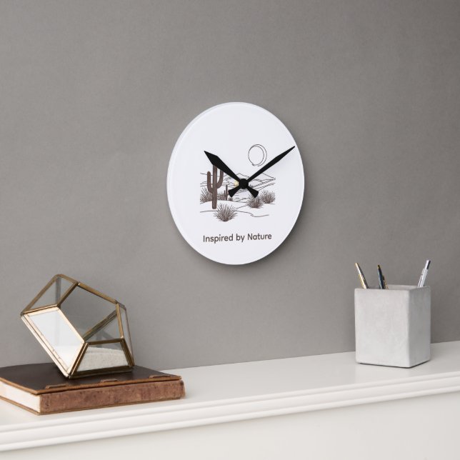Minimal Desert Linje Konst – Modern Boho Kactus La Rund Klocka (Kontor)